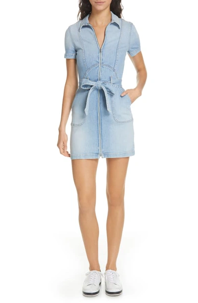Alice And Olivia Gorgeous Tie Front Denim Minidress In Tease Me Too