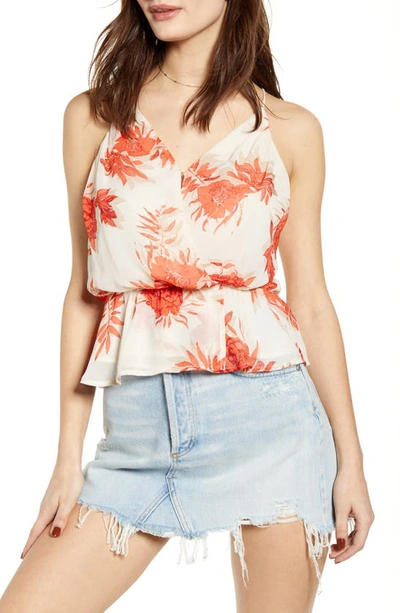 Astr Strappy Back Peplum Camisole In Red/ Taupe Floral