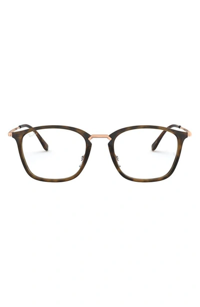 Ray Ban 52mm Square Optical Glasses In Havana/ Gold