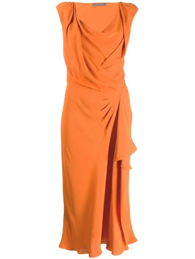 Alberta Ferretti Draped Satin Midi Dress In Orange