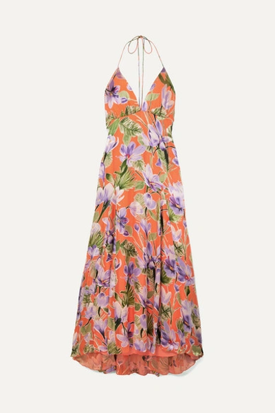 Alice And Olivia Alice+olivia Satin V-neck Floral Dress - Orange In Coral