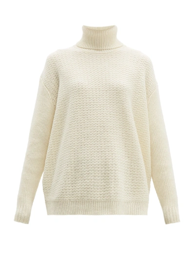 Marni Virgin Wool & Cashmere Open Weave Turtleneck Sweater In Natural White