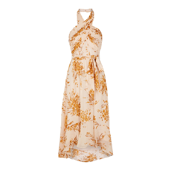 Joie Arney Floral Silk-blend A-line Halter High-low Dress In Peach ...