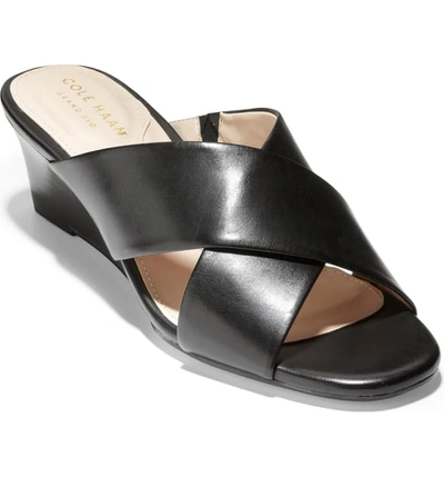 Cole Haan Adley Grand Leather Wedge Sandals In Black