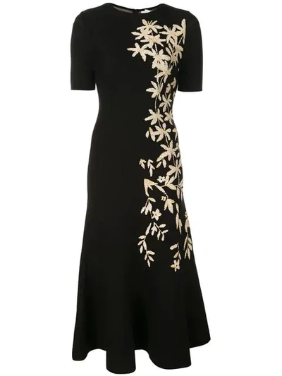 Oscar De La Renta Floral Print Knitted Midi Dress In Black