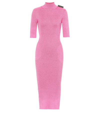 Balenciaga Stretch-knit High-neck Dress In Pink