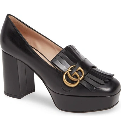 Gucci Marmont Kiltie Platform Pumps In Black