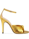 Gucci Crawford Metallic Leather Sandals In Gold