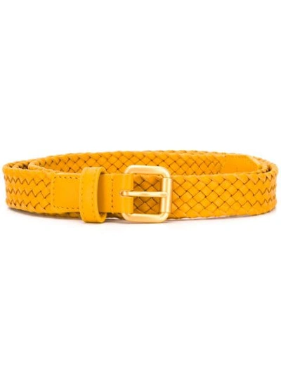 Bottega Veneta Intrecciato Leather Belt In Yellow