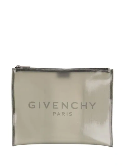 Givenchy Logo Print Clutch In Grey