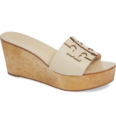 Tory Burch Ines 80mm Wedge Slide Sandals In New Cream / Gold