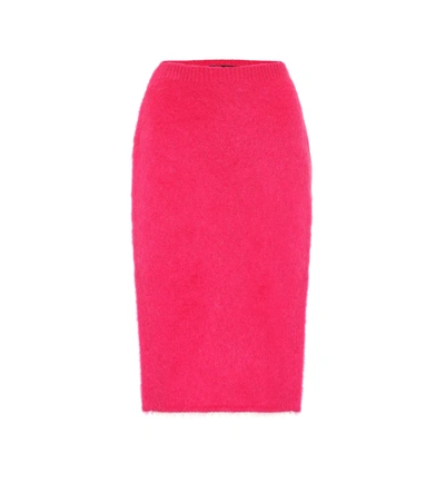 Versace Mohair Blend Knit Pencil Skirt In Pink
