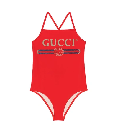 Gucci Kids' Logo Printed Lycra One Piece Swimsuit In Red