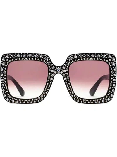 Gucci Crystal-embellished Square Acetate Sunglasses In Shiny Black W/ Star Crystals