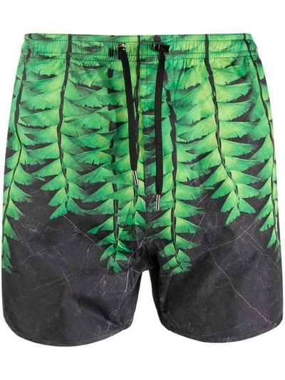Neil Barrett Leaf Print Swim Shorts In Green