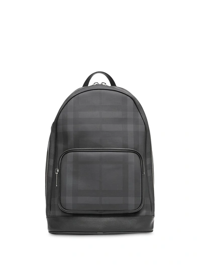 Burberry London Check And Leather Backpack In Charcoal/black