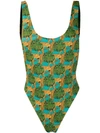 Reina Olga Jungle Fever Printed Swimsuit In Beige,green,light Blue