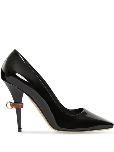 Burberry D-ring Detail Patent Leather Square-toe Pumps In Black