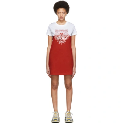 Kenzo White And Red Limited Edition Colorblock Tiger Dress In 21 Dark Red