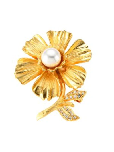 Kenneth Jay Lane Goldplated Faux-pearl & Crystal Flower Pin