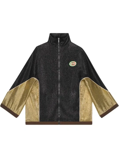 Gucci Shimmer Crepe Kimono Jacket In Black/yellow Lamé