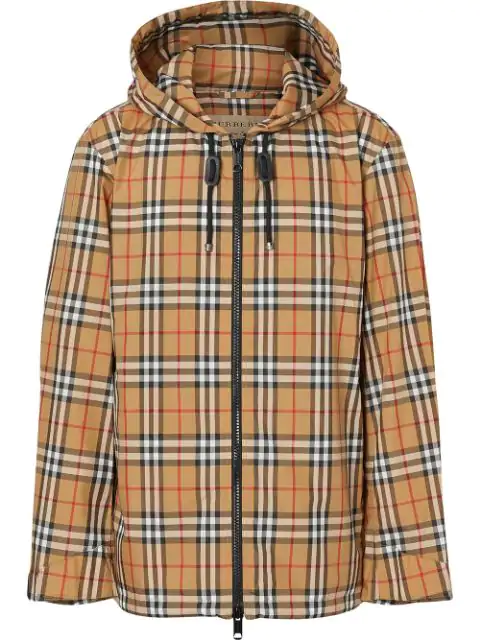 Burberry Vintage Check Print Hooded Jacket In Brown In Yellow | ModeSens