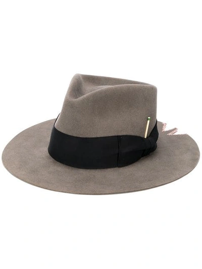 Nick Fouquet Blue Leather Hat In Granite