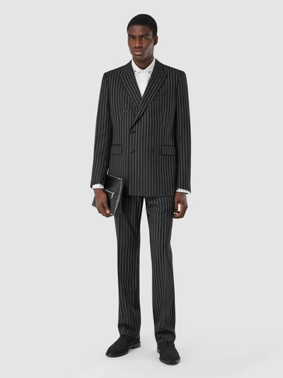 Burberry English Fit Pinstriped Wool Suit In Black