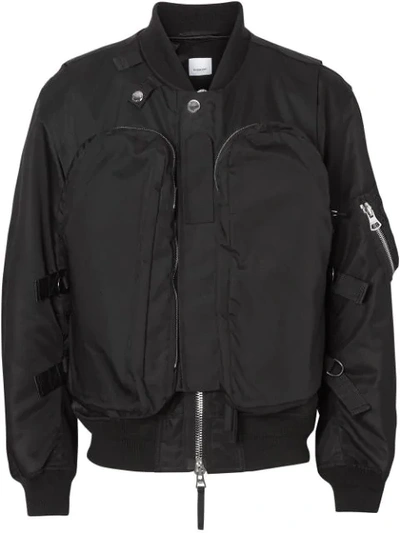 Burberry Nylon Twill Bomber Jacket With Detachable Gilet In Black