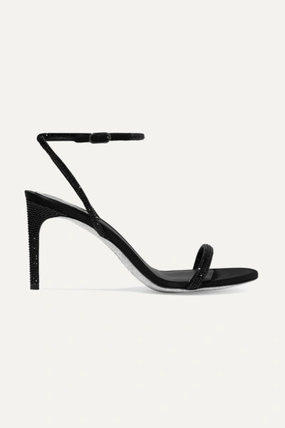 René Caovilla Crystal-embellished Satin Sandals In Black