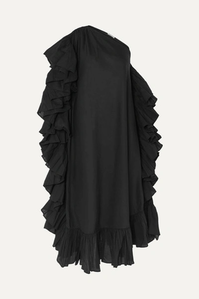Kalita Zahara One-shoulder Ruffled Cotton-voile Maxi Dress In Black