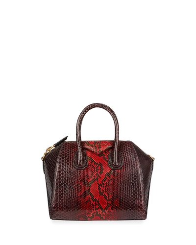 Givenchy Antigona Mini Shiny Python Satchel Bag In Red