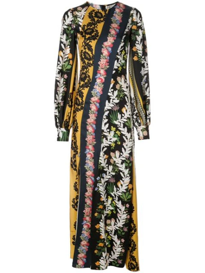 Oscar De La Renta Long-sleeve Vintage Patchwork Twill Dress In Multi