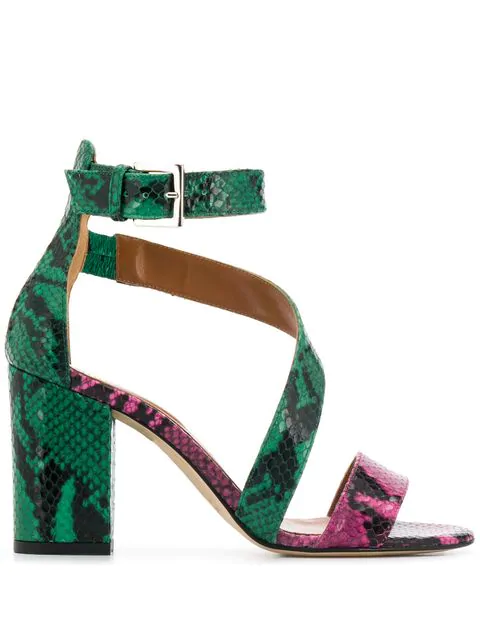 green snakeskin sandals
