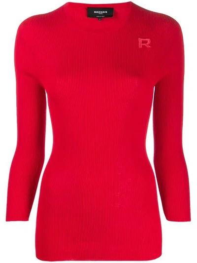 Rochas Long Sleeve Knit Top In Red