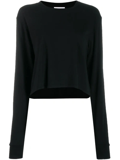 John Elliott Jersey Long-sleeved Cropped T-shirt In Black