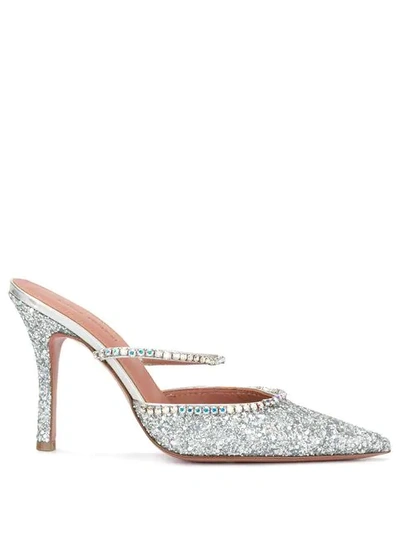 Amina Muaddi Embellished Pump Mules In Metallic