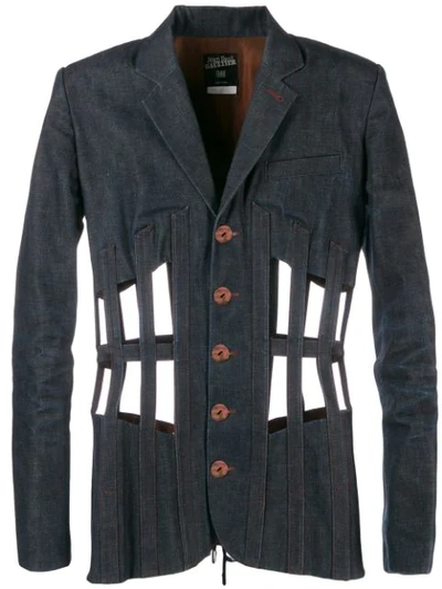 Pre-owned Jean Paul Gaultier Vintage Cage Design Denim Jacket In Blue