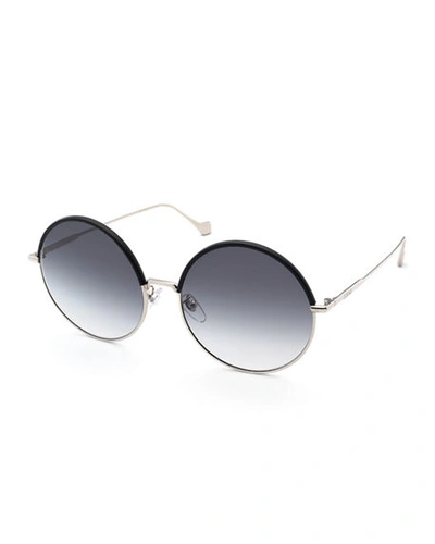 Loewe Leather Rimmed Round Sunglasses In Gray/smoke