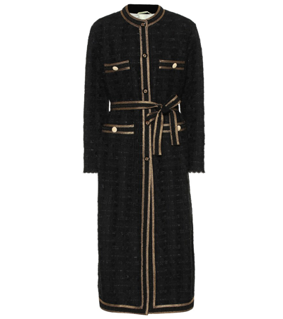 Gucci Tweed Coat With Decorative Trim In Black Tweed