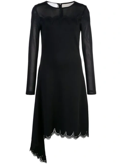 Oscar De La Renta Lace Neck Long-sleeve Knit Dress In Black