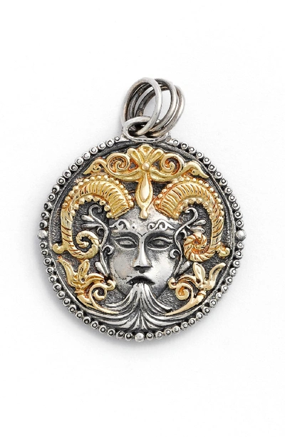 Konstantino Capricorn Carved Zodiac Pendant With Diamond In Capricorn/ Silver/ Gold