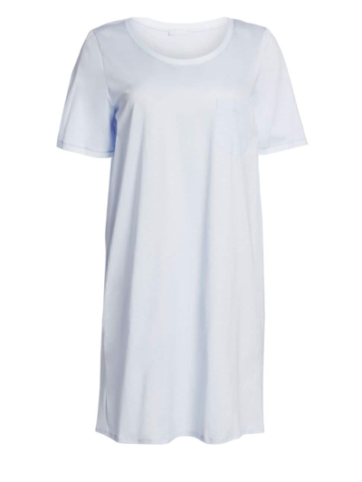 Hanro Cotton Deluxe Short-sleeve Gown In Blue Glow