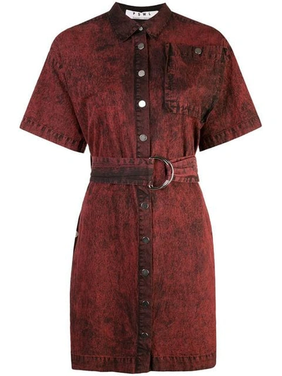 Proenza Schouler Short-sleeve Belted Snap-front Shirt Dress In Red