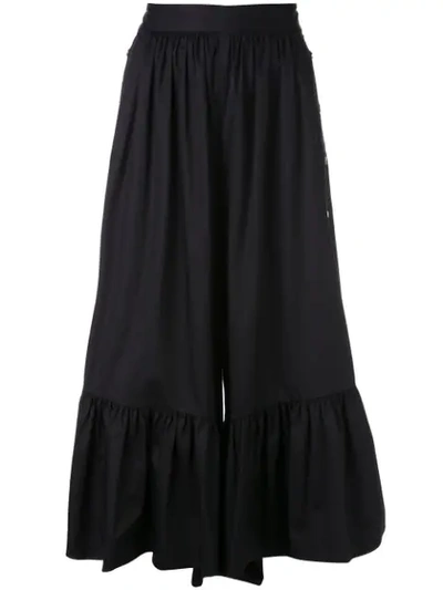 Tibi Ruffle Poplin Culottes In Black