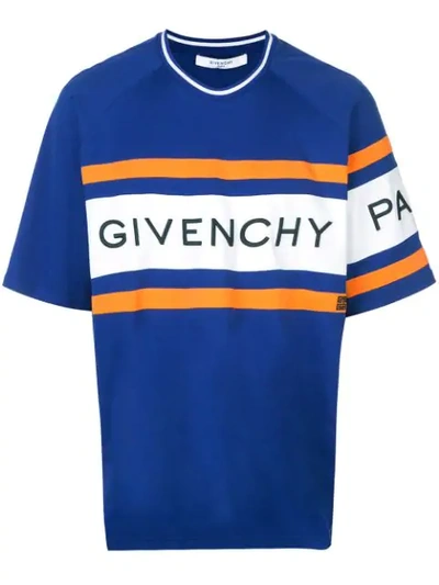 Givenchy Logo-embroidered Cotton T-shirt In Blue