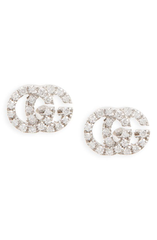Gucci Running G Pave Diamond Stud Earrings In 18k White Gold ModeSens