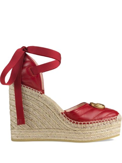 Gucci Gg Marmont Leather Platform Espadrilles In Red