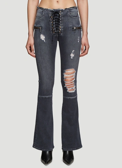 Ben Taverniti Unravel Project Stonewash Lace-up Jeans In Grey In Black