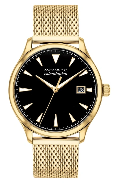 Movado Heritage Calendoplan Bracelet Watch, 40mm In Gold/ Black/ Gold